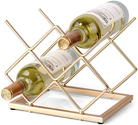 Drincarier 5 Bottle Countertop Wine Rack - Modern Gold Metal Storage Stand