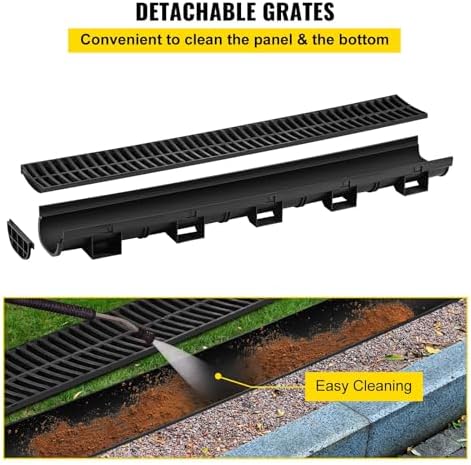 VEVOR Trench Drain System 4 Pack with HDPE Drain Trench and Plastic Grate