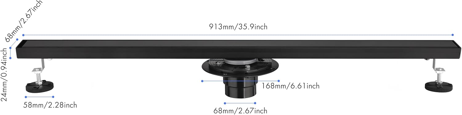 Modern 36 Inch Linear Shower Drain with Removable Cover and Hair Strainer
