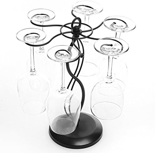 MyGift 6-Hook Rotating Wine Glass Rack - Black Metal
