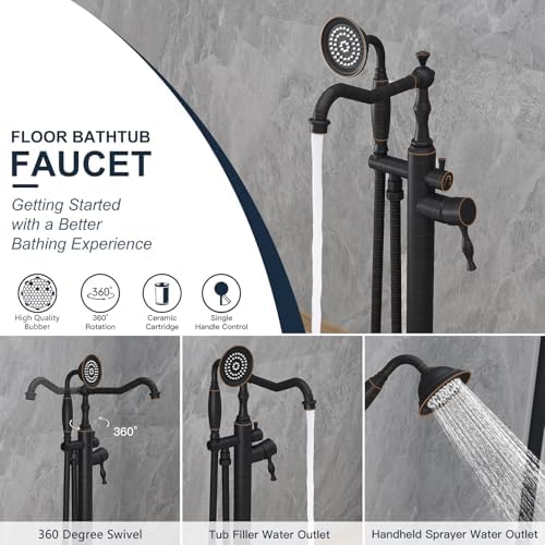 Kroias Oil Rubbed Bronze Floor Mounted Tub Faucet with Handheld Shower