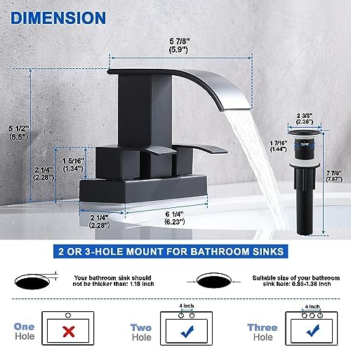 Black Waterfall Bathroom Faucet with Pop Up Drain and Overflow