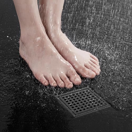 6 Inch Square Shower Drain with Flange Matte Black