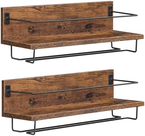 HOOBRO Wall Mounted Wine Rack 2 Pack Rustic Brown and Black