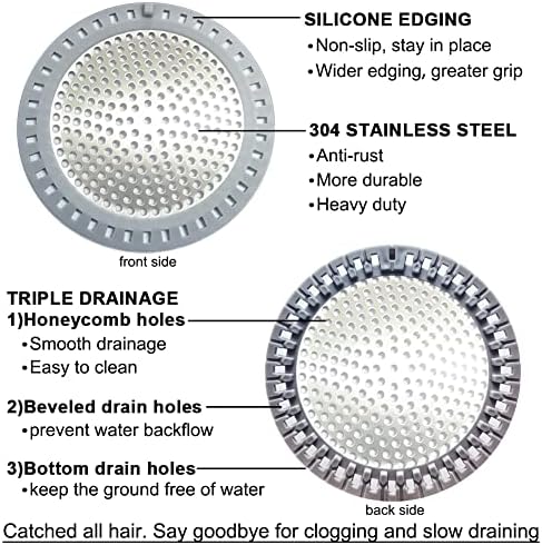 Seatery 2PCS Shower Drain Hair Catcher with Silicone Shield 1