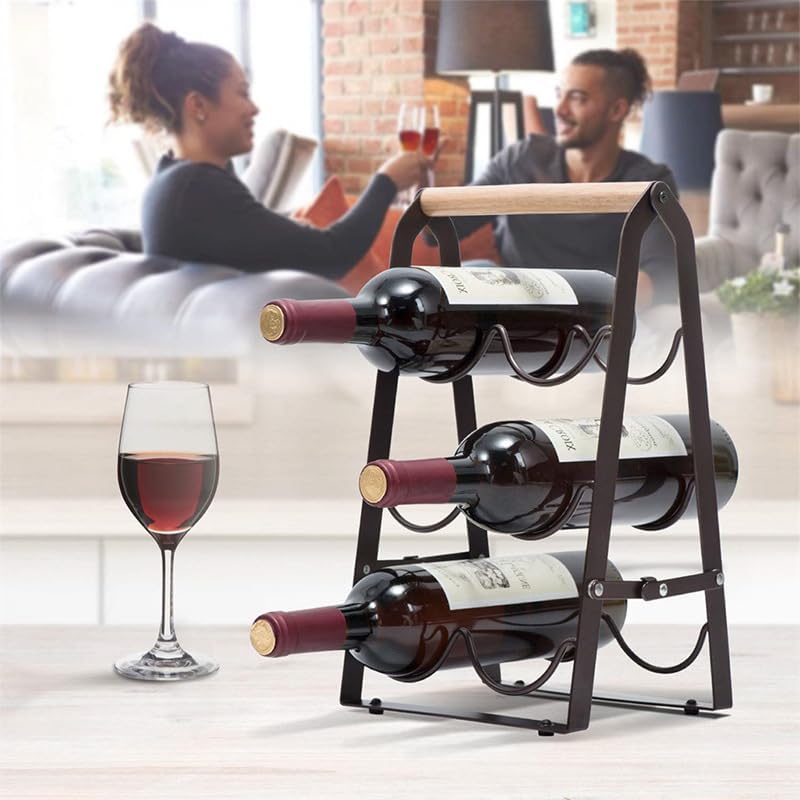 Modern Black 6-Bottle Freestanding Wine Rack