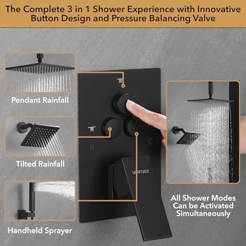 VANFOXLE Matte Black Push Button Shower Faucet Set 1