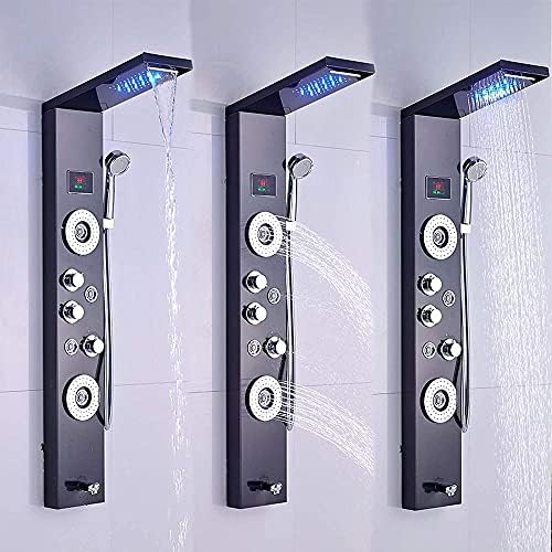 Gougeltd LED Shower Tower Panel Black Stainless Steel