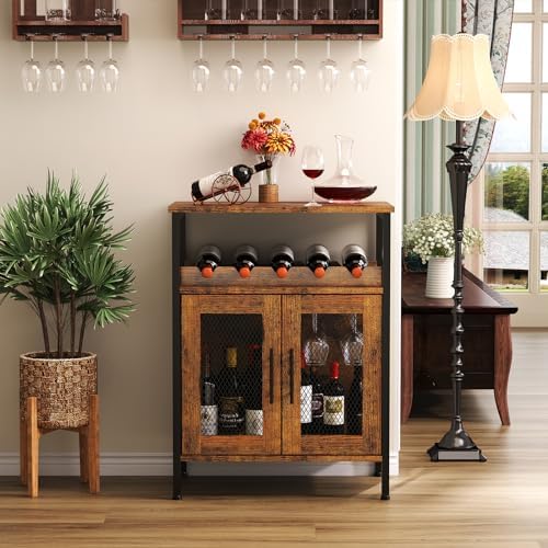 X-cosrack Rustic Wine Bar Cabinet with Detachable Rack and Glass Holder