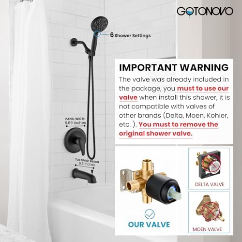Gotonovo Bathroom Shower Head Kit with 6 Modes and Valve Included