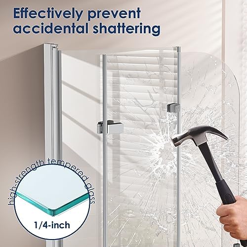 Hpeytaire Bathtub Shower Door with Frameless Hinged Design and Polished Chrome Finish