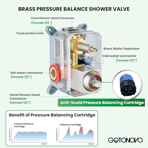 gotonovo Rain Shower Head and Handle Set with Pressure Balancing Valve