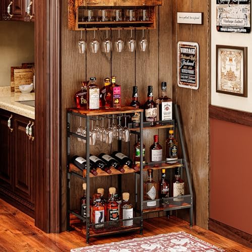 Hayexiha 3-Tier Liquor Stand with Glass Holder and Fences