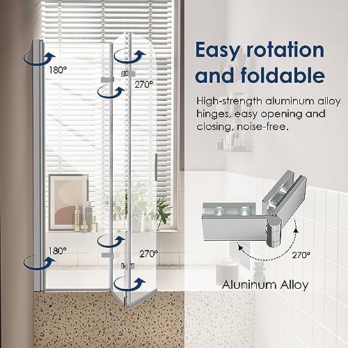 Hpeytaire Bathtub Shower Door with Frameless Hinged Design and Polished Chrome Finish