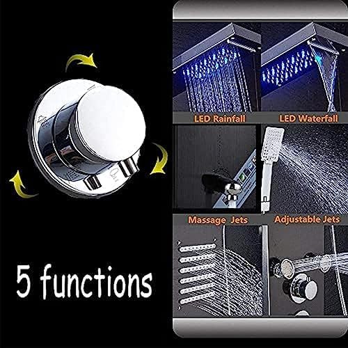 TECKI Shower Panel Column with 5 Functions Hydromassage and Handheld Shower - Gold Black
