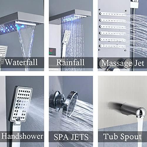 Gougeltd LED Light Shower Panel Tower Rainfall Head with Massager Jets
