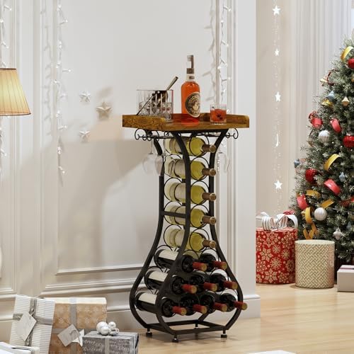 X-cosrack Freestanding Wine Rack with 14 Bottle Capacity and Glass Holder