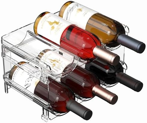 Stackable Wine Rack for Fridge 2 Tier Hold 6 Bottles