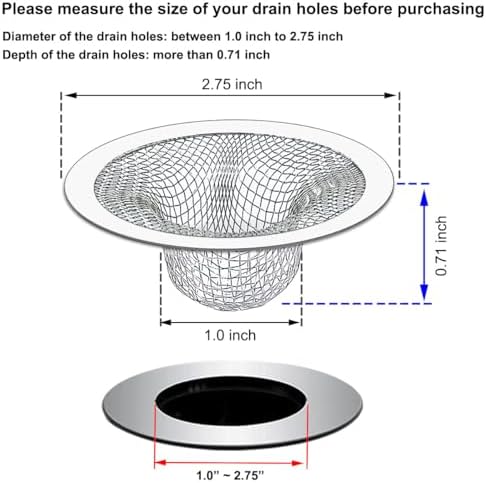 2PCS Tub Drain Hair Catcher - 275 Inch Stainless Steel Strainer