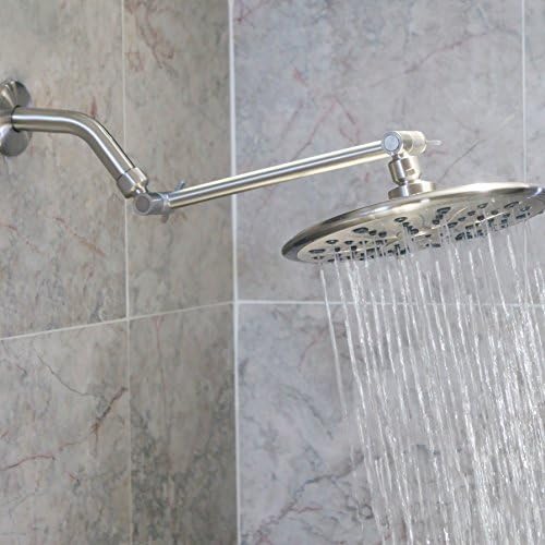 Aqua Elegante Adjustable Shower Head Arm - 10 Inch Brushed Nickel Brass Extension