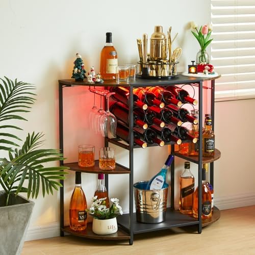 JKsmart Wine Bar Cabinet with LED Lights