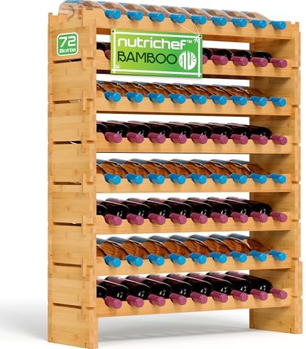 NutriChef Bamboo 8-Tier Wine Rack 72 Bottle Capacity Freestanding