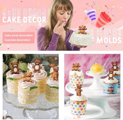 MEMOVAN 3pcs Bear Silicone Fondant Molds for Cake Decorations