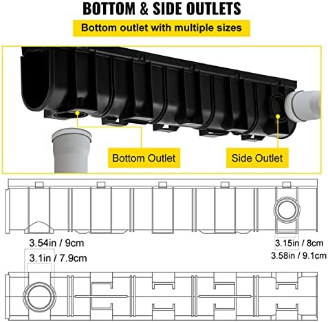 VEVOR Trench Drain System 4 Pack Black HDPE Drainage Trench