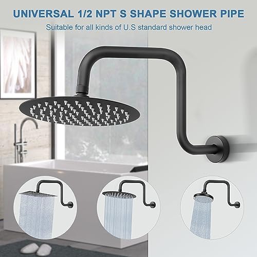 HarJue S Shaped Shower Arm 13 Inch Z-S Shape Matte Black