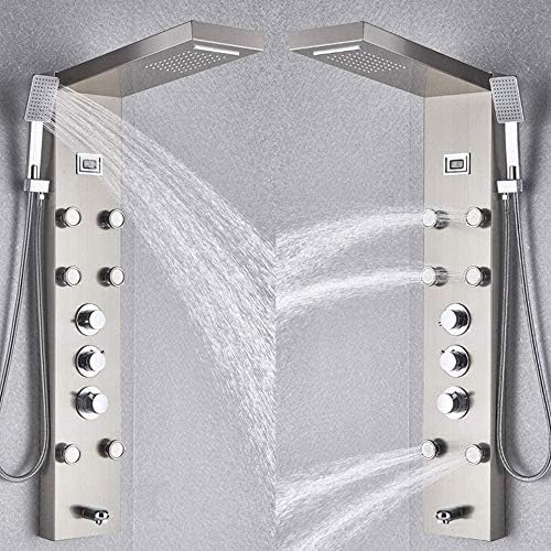 Gougeltd Thermostatic Waterfall Shower Head with Handheld Massage Jets