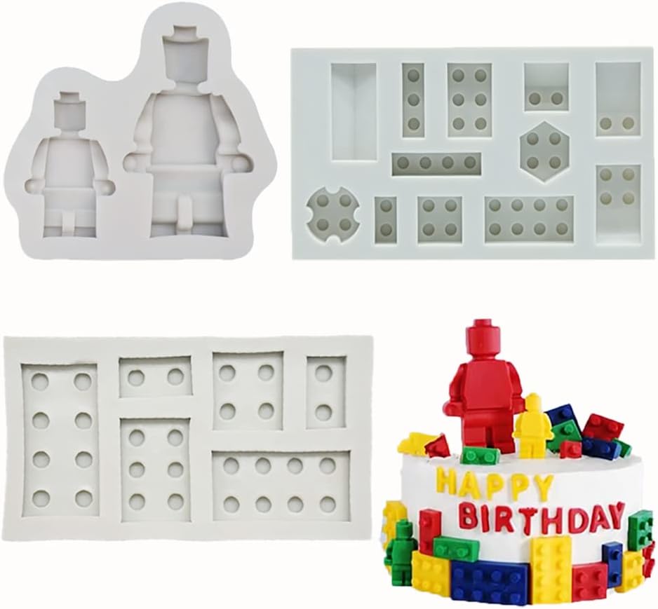 Guratapa 3PCS Silicone Robot Bricks Molds for Fondant and Candy Making