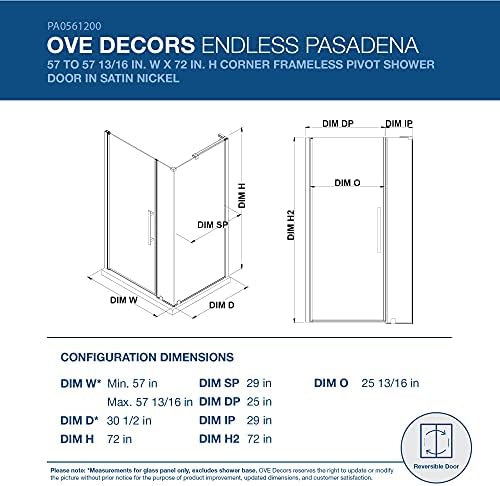 OVE Decors Satin Nickel Frameless Shower Door 58x29