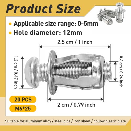 20Pcs M6 x 25 Hollow Door Anchor Set