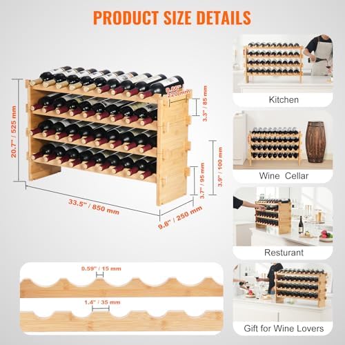 VEVOR 36-Bottle Freestanding Bamboo Wine Rack