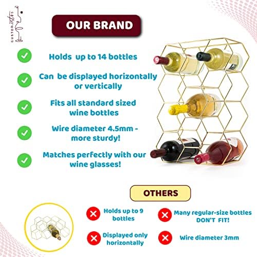 Gusto Nostro 14 Bottle Tabletop Wine Rack - Gold Metal 3 Tier Modern Design