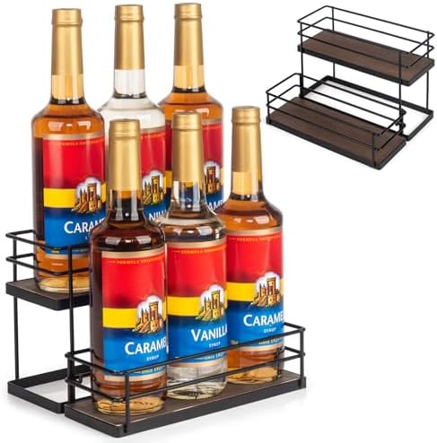 6 Bottle Coffee Syrup Organizer 2 Tier Stand for Kitchen Bar 1