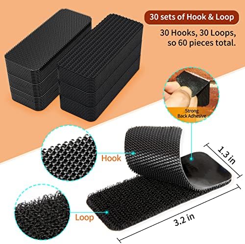 30 Sets Heavy Duty Hook Loop Strips with Strong Adhesive