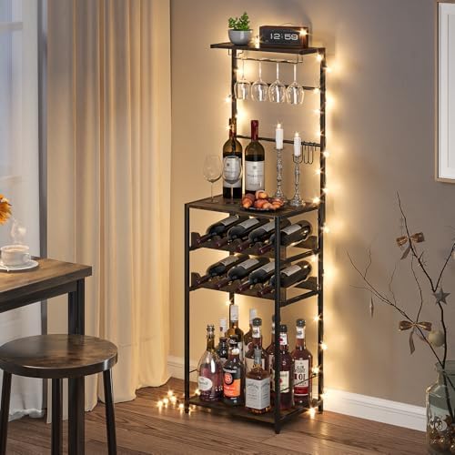 DAOUTIME 5-Tier Freestanding Wine Rack with Glasses Holder and 4 S Hooks