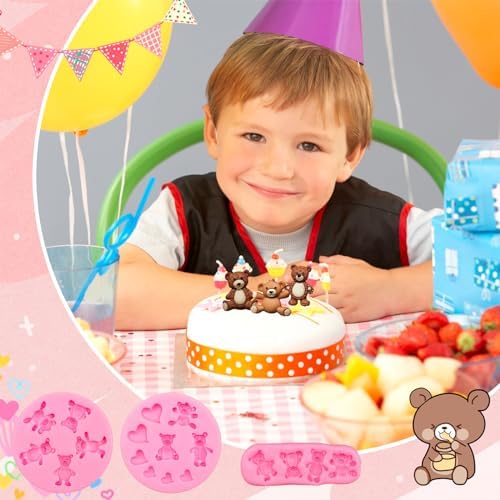 MEMOVAN 3pcs Bear Silicone Fondant Molds for Cake Decorations
