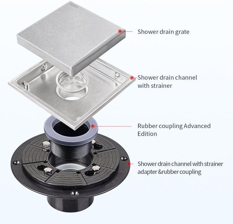Heemab 6 Inch Square Shower Floor Drain