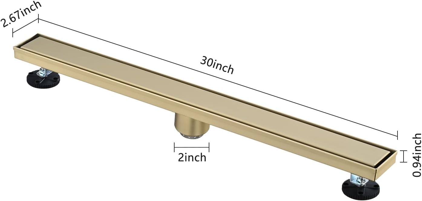 Neolun 30-Inch Linear Shower Drain with Hair Strainer and Leveling Feet