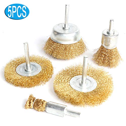 FPPO 5pc Brass Wire Wheel Brush Kit for Drill