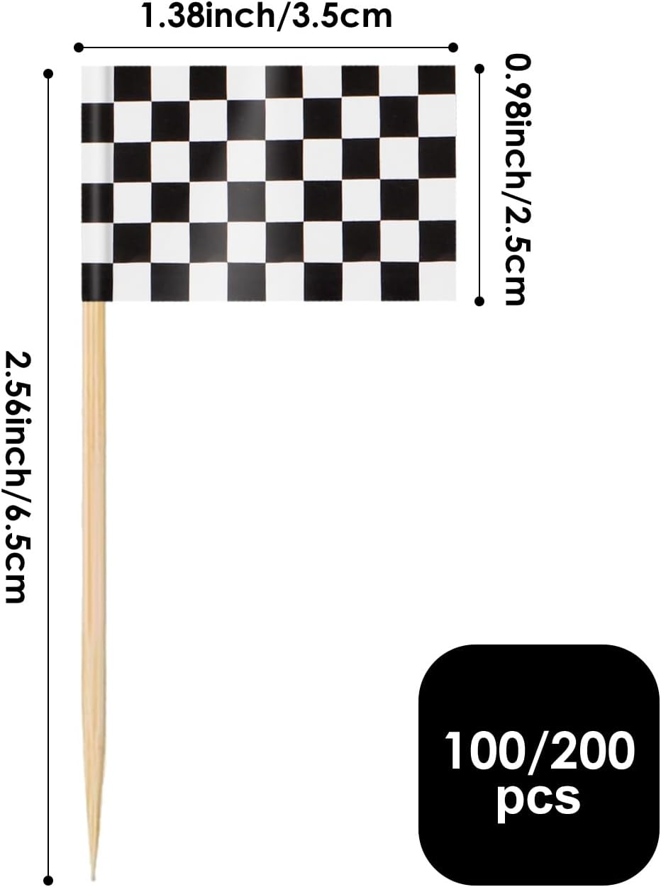 AhfuLife 100 Pcs Checkered Racing Flags Toothpick