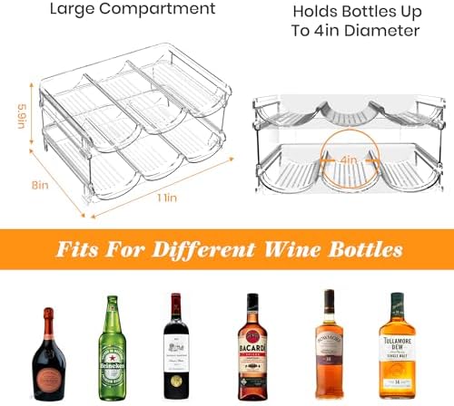 Stackable Wine Rack for Fridge 2 Tier Hold 6 Bottles