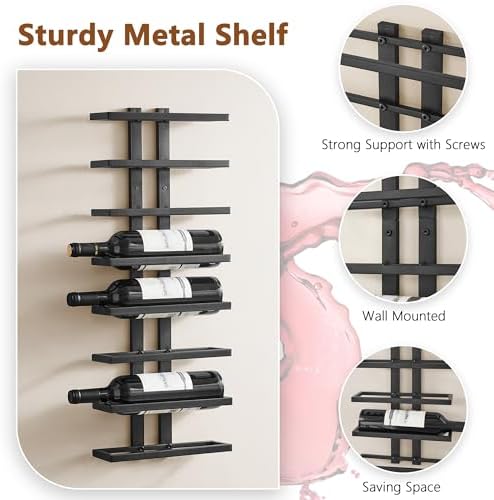 Hoctieon 2-Set 8 Tier Wall Wine Rack 16 Tiers Black