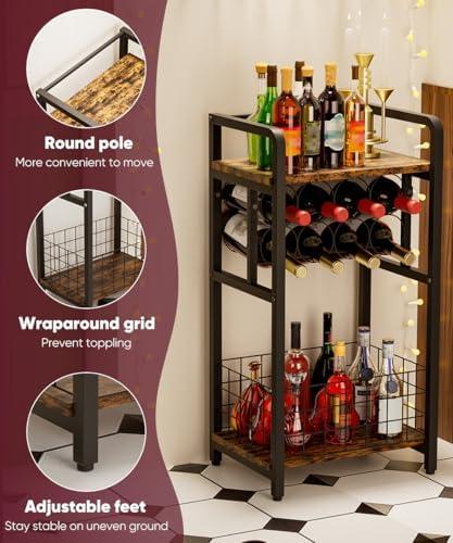 3-Tier Freestanding Wine Rack with Metal Frame Black