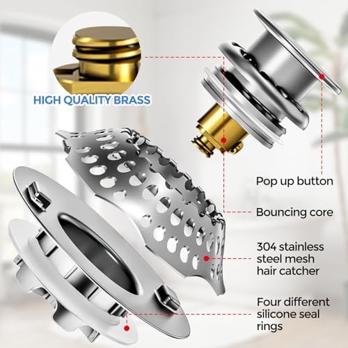 Zaa Bathtub Drain Stopper with Hair Catcher Silver