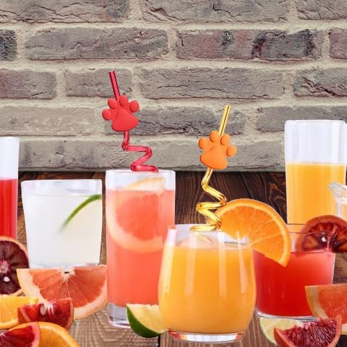 24 Paw Patterned Reusable Straws with 6 Colors