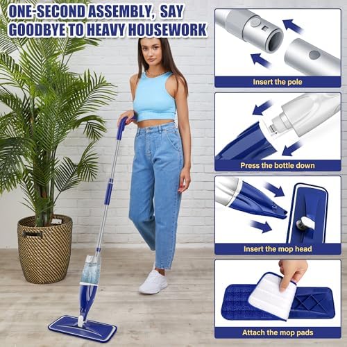 EXEGO Spray Mop with 3 Reusable Pads for Multi-Surface Cleaning