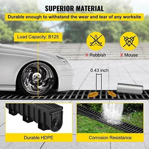 VEVOR Trench Drain System 4 Pack Black HDPE Drainage Trench